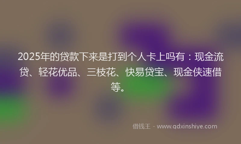 2025年的贷款下来是打到个人卡上吗有：现金流贷、轻花优品、三枝花、快易贷宝、现金侠速借等。