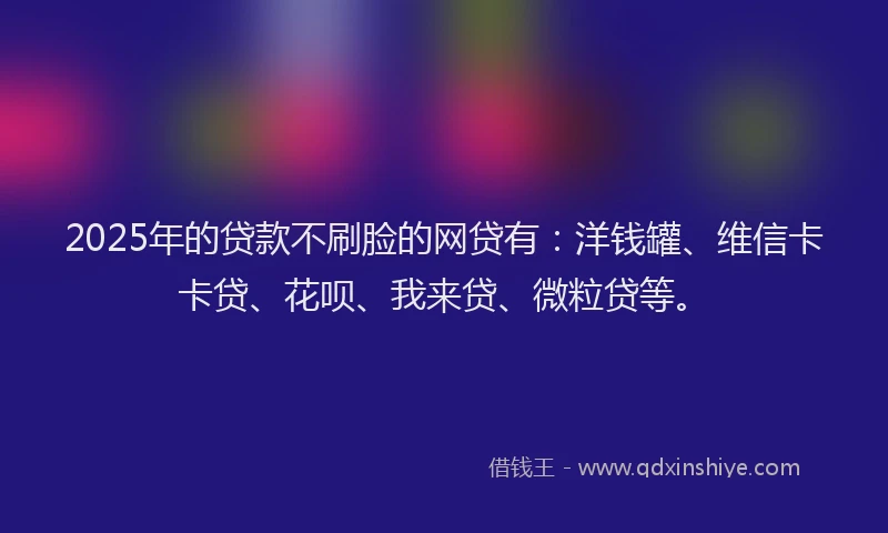 2025年的贷款不刷脸的网贷有：洋钱罐、维信卡卡贷、花呗、我来贷、微粒贷等。