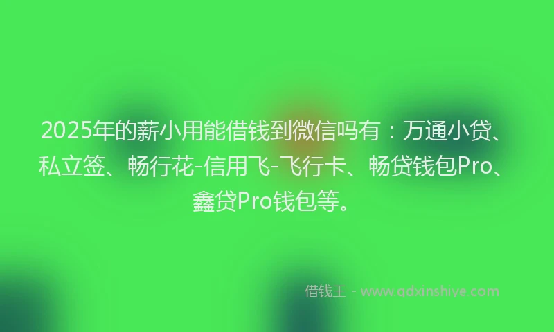 2025年的薪小用能借钱到微信吗有：万通小贷、私立签、畅行花-信用飞-飞行卡、畅贷钱包Pro、鑫贷Pro钱包等。