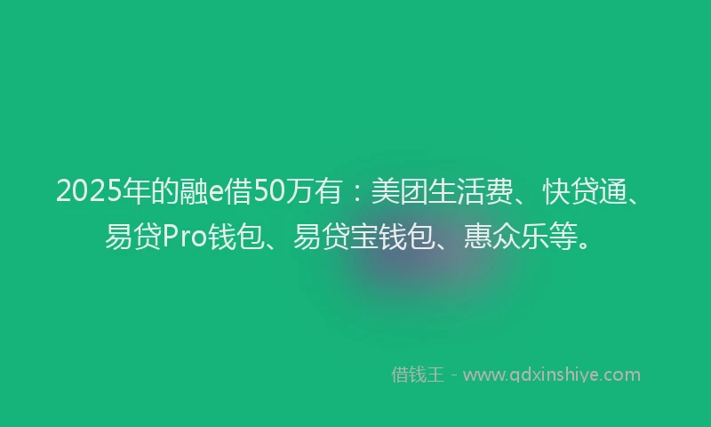 2025年的融e借50万有：美团生活费、快贷通、易贷Pro钱包、易贷宝钱包、惠众乐等。