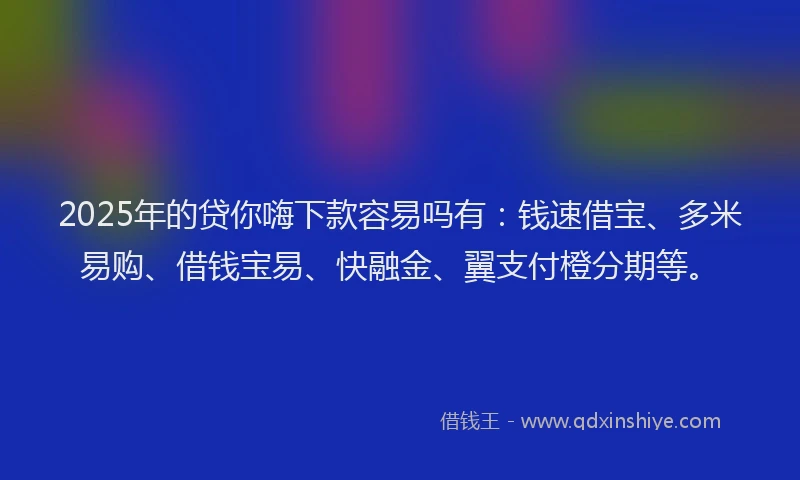 2025年的贷你嗨下款容易吗有：钱速借宝、多米易购、借钱宝易、快融金、翼支付橙分期等。