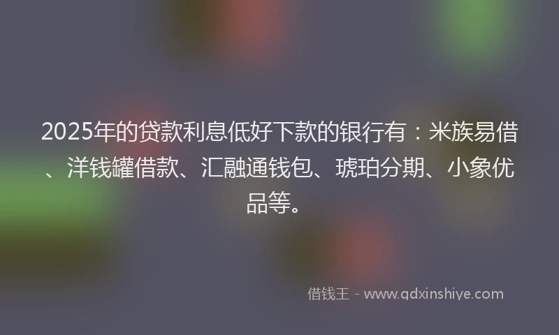 2025年的贷款利息低好下款的银行有：米族易借、洋钱罐借款、汇融通钱包、琥珀分期、小象优品等。