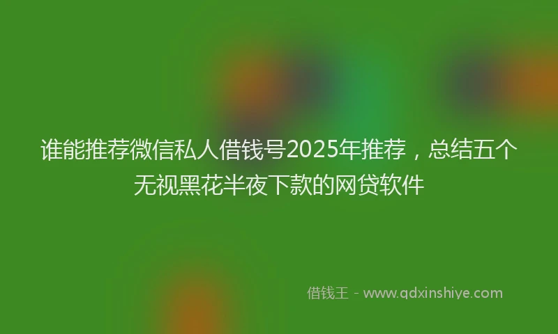 谁能推荐微信私人借钱号2025年推荐，总结五个无视黑花半夜下款的网贷软件