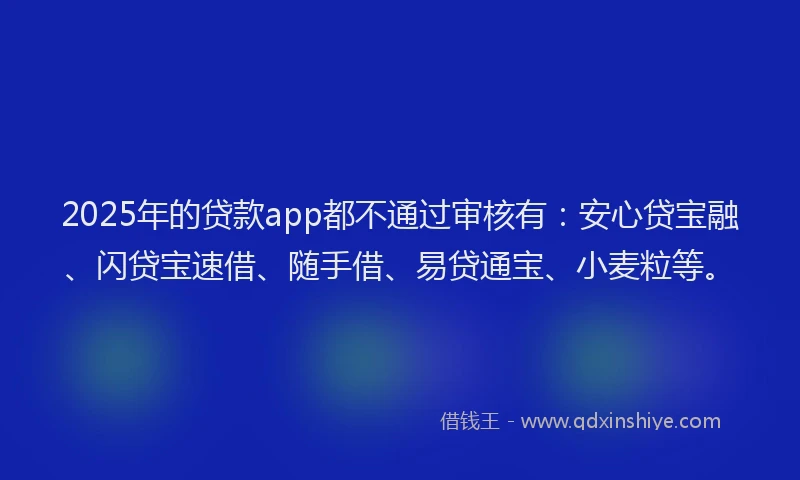 2025年的贷款app都不通过审核有：安心贷宝融、闪贷宝速借、随手借、易贷通宝、小麦粒等。