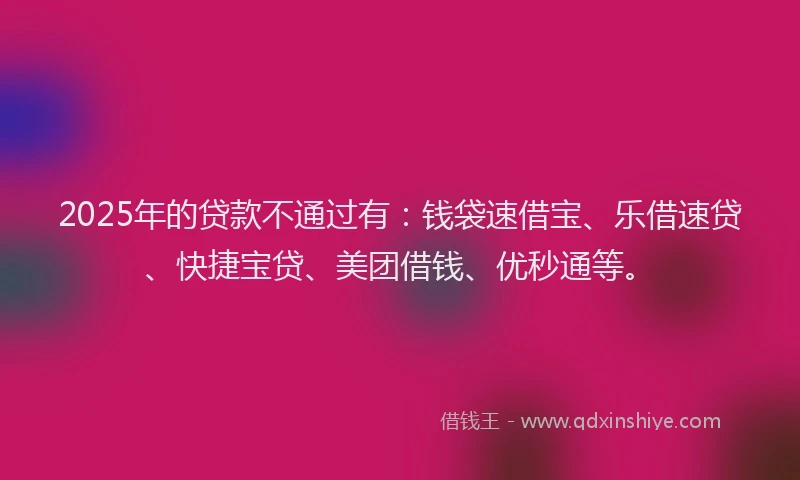 2025年的贷款不通过有：钱袋速借宝、乐借速贷、快捷宝贷、美团借钱、优秒通等。