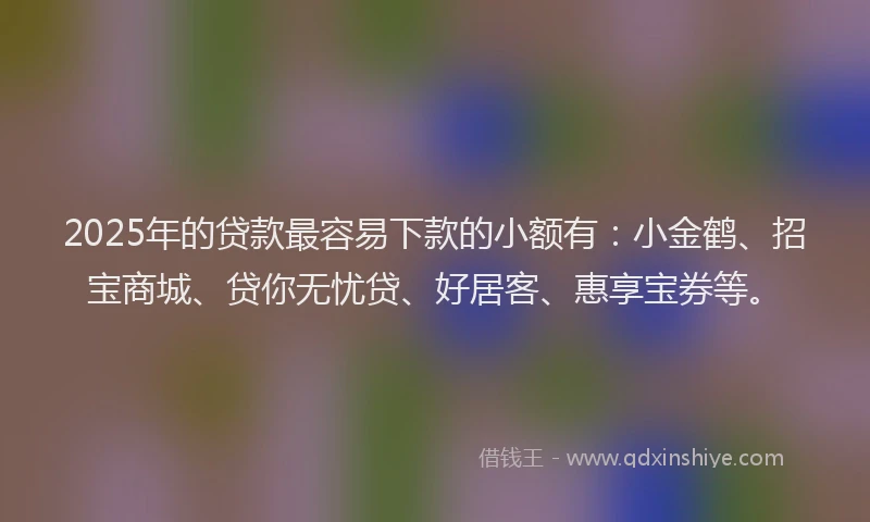 2025年的贷款最容易下款的小额有：小金鹤、招宝商城、贷你无忧贷、好居客、惠享宝券等。