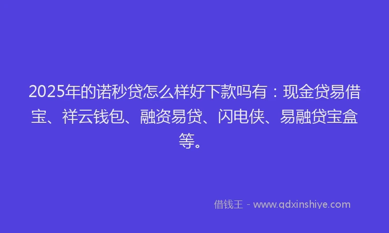 2025年的诺秒贷怎么样好下款吗有：现金贷易借宝、祥云钱包、融资易贷、闪电侠、易融贷宝盒等。