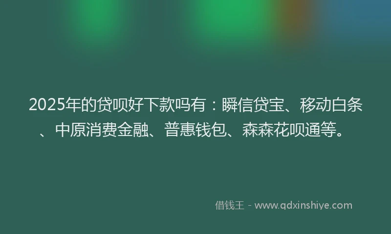 2025年的贷呗好下款吗有：瞬信贷宝、移动白条、中原消费金融、普惠钱包、森森花呗通等。