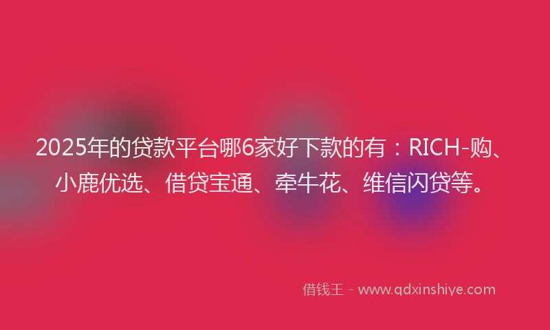 2025年的贷款平台哪6家好下款的有:RICH-购、小鹿优选、借贷宝通、牵牛花、维信闪贷等。
