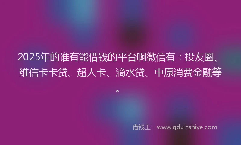 2025年的谁有能借钱的平台啊微信有：投友圈、维信卡卡贷、超人卡、滴水贷、中原消费金融等。