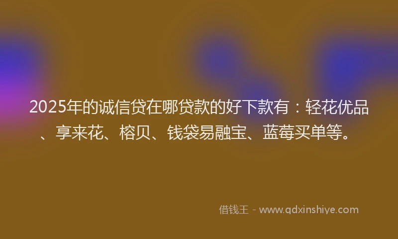 2025年的诚信贷在哪贷款的好下款有：轻花优品、享来花、榕贝、钱袋易融宝、蓝莓买单等。