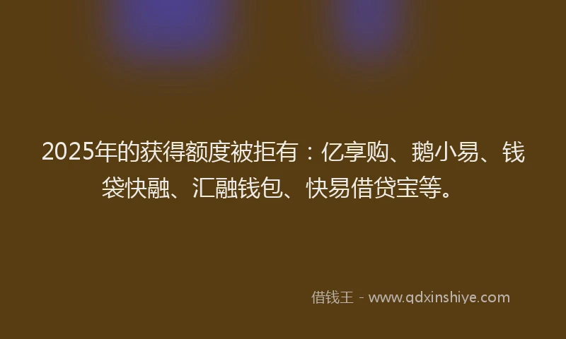 2025年的获得额度被拒有：亿享购、鹅小易、钱袋快融、汇融钱包、快易借贷宝等。