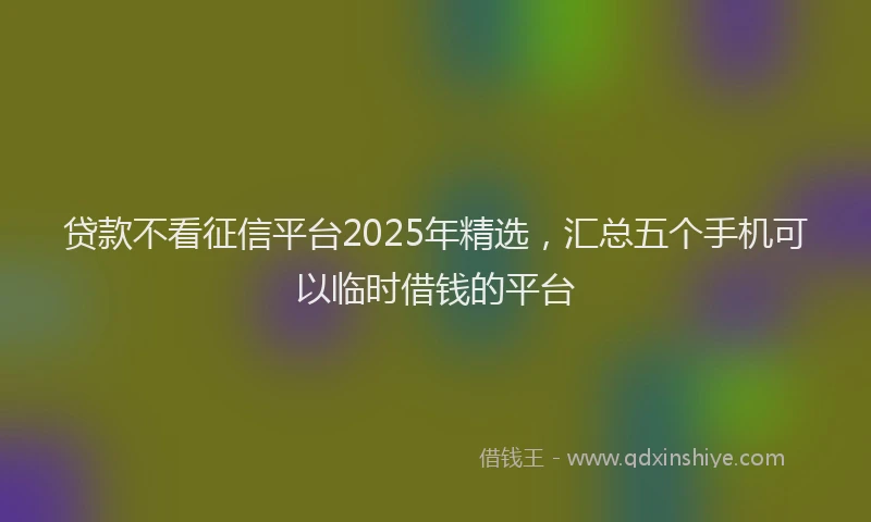 贷款不看征信平台2025年精选，汇总五个手机可以临时借钱的平台