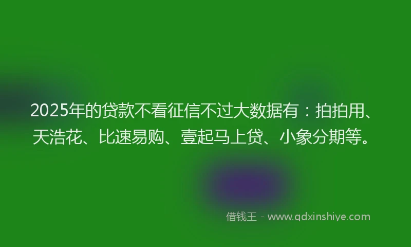 2025年的贷款不看征信不过大数据有：拍拍用、天浩花、比速易购、壹起马上贷、小象分期等。