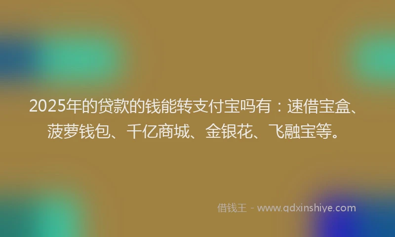 2025年的贷款的钱能转支付宝吗有：速借宝盒、菠萝钱包、千亿商城、金银花、飞融宝等。