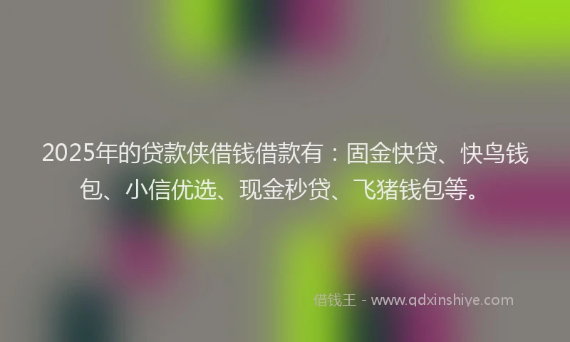 2025年的贷款侠借钱借款有：固金快贷、快鸟钱包、小信优选、现金秒贷、飞猪钱包等。