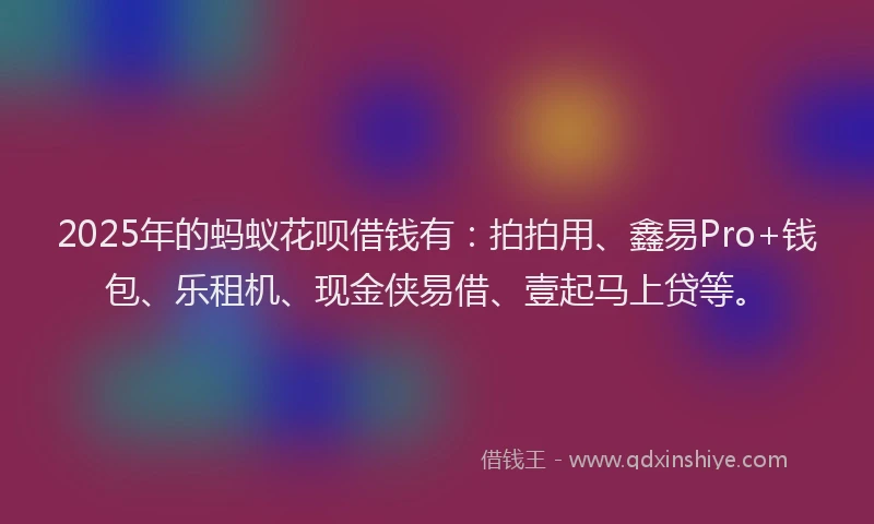 2025年的蚂蚁花呗借钱有：拍拍用、鑫易Pro+钱包、乐租机、现金侠易借、壹起马上贷等。