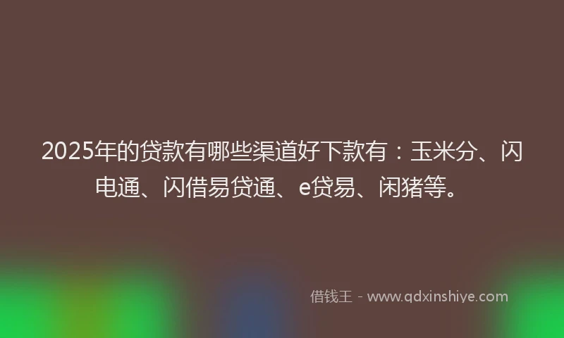 2025年的贷款有哪些渠道好下款有：玉米分、闪电通、闪借易贷通、e贷易、闲猪等。