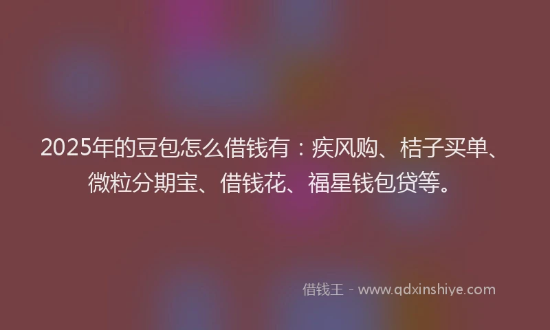 2025年的豆包怎么借钱有：疾风购、桔子买单、微粒分期宝、借钱花、福星钱包贷等。