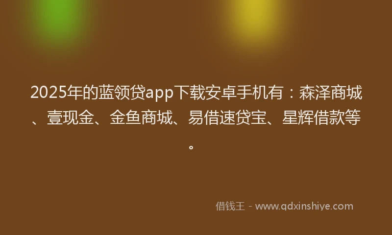 2025年的蓝领贷app下载安卓手机有：森泽商城、壹现金、金鱼商城、易借速贷宝、星辉借款等。