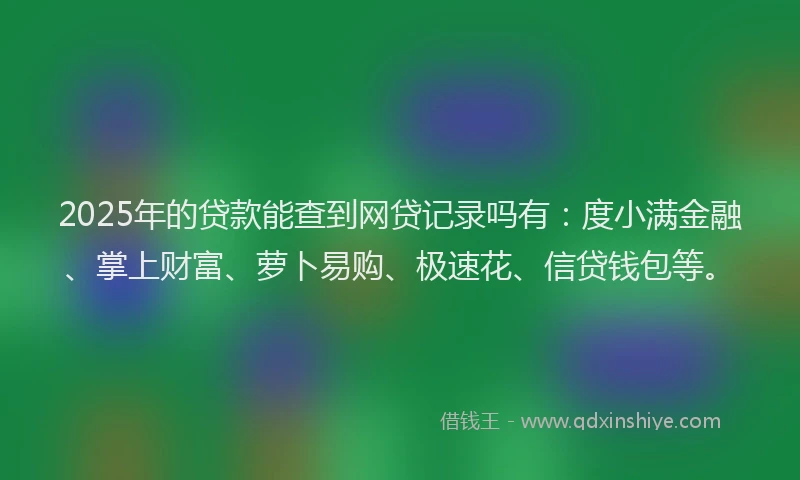 2025年的贷款能查到网贷记录吗有：度小满金融、掌上财富、萝卜易购、极速花、信贷钱包等。