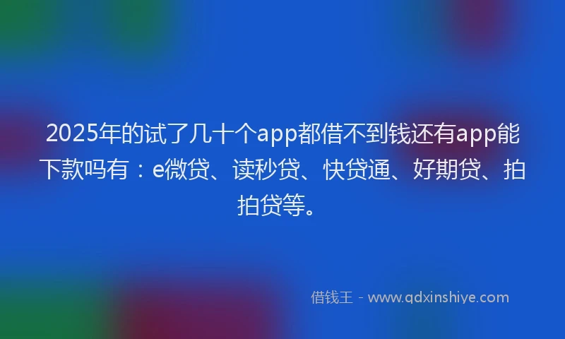 2025年的试了几十个app都借不到钱还有app能下款吗有：e微贷、读秒贷、快贷通、好期贷、拍拍贷等。