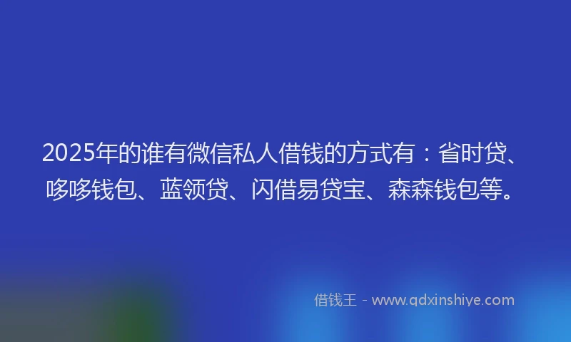 2025年的谁有微信私人借钱的方式有：省时贷、哆哆钱包、蓝领贷、闪借易贷宝、森森钱包等。