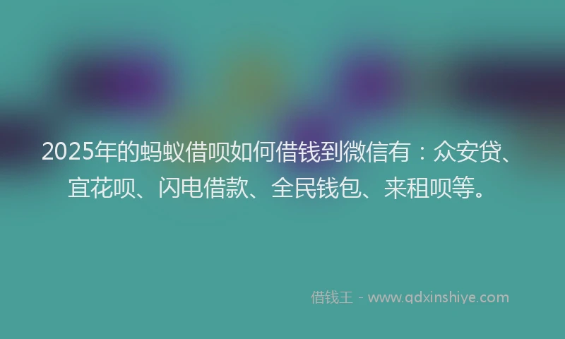 2025年的蚂蚁借呗如何借钱到微信有：众安贷、宜花呗、闪电借款、全民钱包、来租呗等。