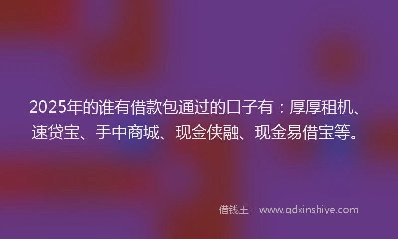 2025年的谁有借款包通过的口子有：厚厚租机、速贷宝、手中商城、现金侠融、现金易借宝等。