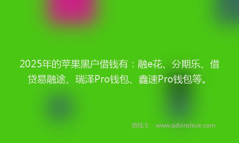 2025年的苹果黑户借钱有：融e花、分期乐、借贷易融途、瑞泽Pro钱包、鑫速Pro钱包等。