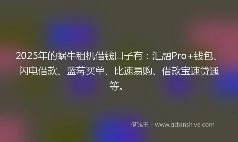 2025年的蜗牛租机借钱口子有：汇融Pro+钱包、闪电借款、蓝莓买单、比速易购、借款宝速贷通等。