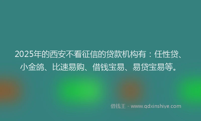 2025年的西安不看征信的贷款机构有：任性贷、小金鸽、比速易购、借钱宝易、易贷宝易等。
