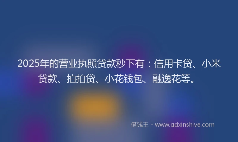 2025年的营业执照贷款秒下有：信用卡贷、小米贷款、拍拍贷、小花钱包、融逸花等。