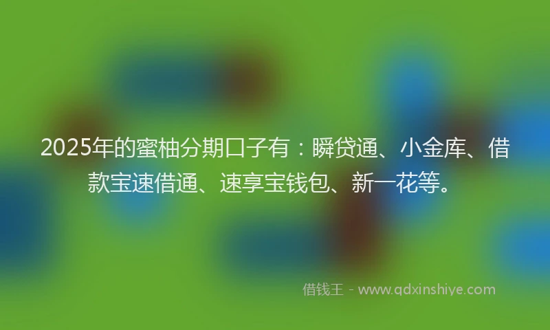 2025年的蜜柚分期口子有：瞬贷通、小金库、借款宝速借通、速享宝钱包、新一花等。