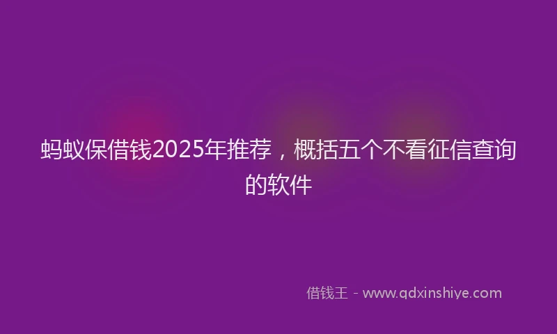 蚂蚁保借钱2025年推荐，概括五个不看征信查询的软件