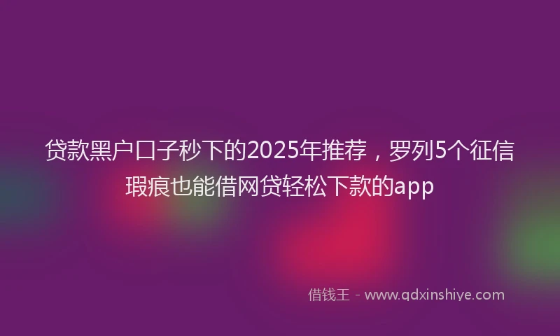 贷款黑户口子秒下的2025年推荐，罗列5个征信瑕疵也能借网贷轻松下款的app