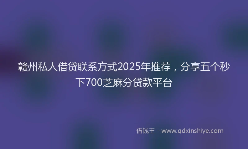 赣州私人借贷联系方式2025年推荐，分享五个秒下700芝麻分贷款平台