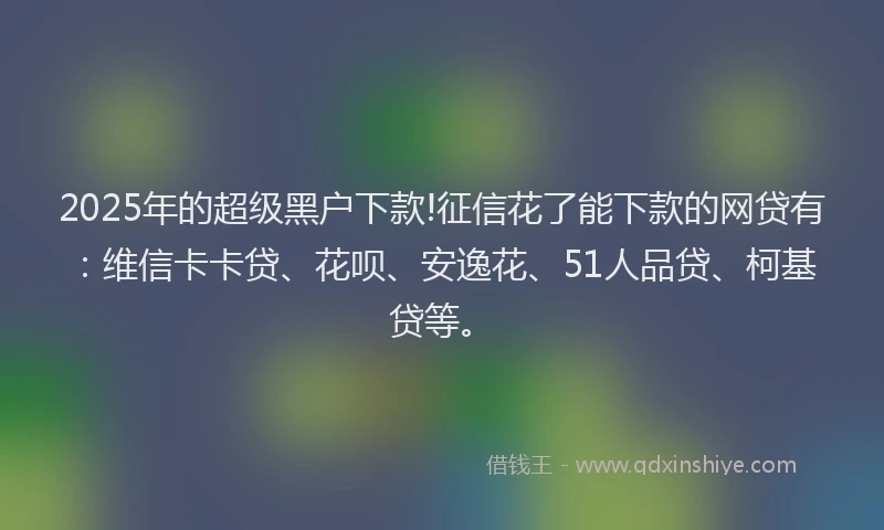 2025年的超级黑户下款!征信花了能下款的网贷有：维信卡卡贷、花呗、安逸花、51人品贷、柯基贷等。