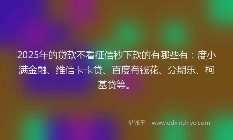 2025年的贷款不看征信秒下款的有哪些有：度小满金融、维信卡卡贷、百度有钱花、分期乐、柯基贷等。