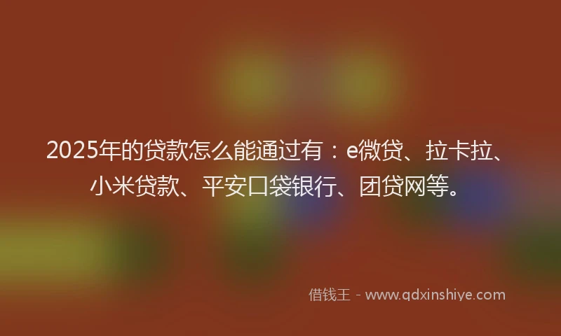 2025年的贷款怎么能通过有:e微贷、拉卡拉、小米贷款、平安口袋银行、团贷网等。
