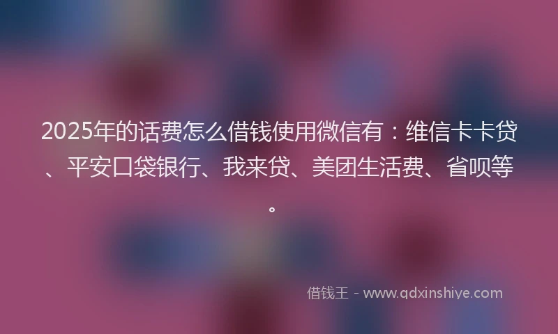 2025年的话费怎么借钱使用微信有：维信卡卡贷、平安口袋银行、我来贷、美团生活费、省呗等。