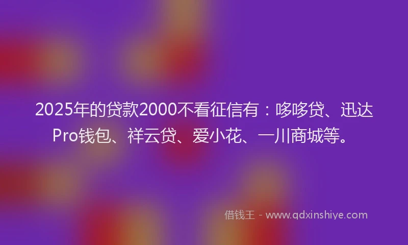 2025年的贷款2000不看征信有：哆哆贷、迅达Pro钱包、祥云贷、爱小花、一川商城等。