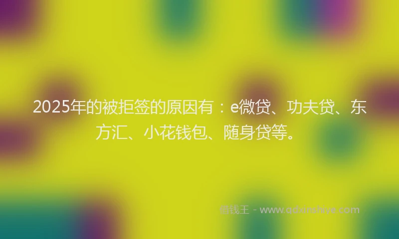 2025年的被拒签的原因有：e微贷、功夫贷、东方汇、小花钱包、随身贷等。