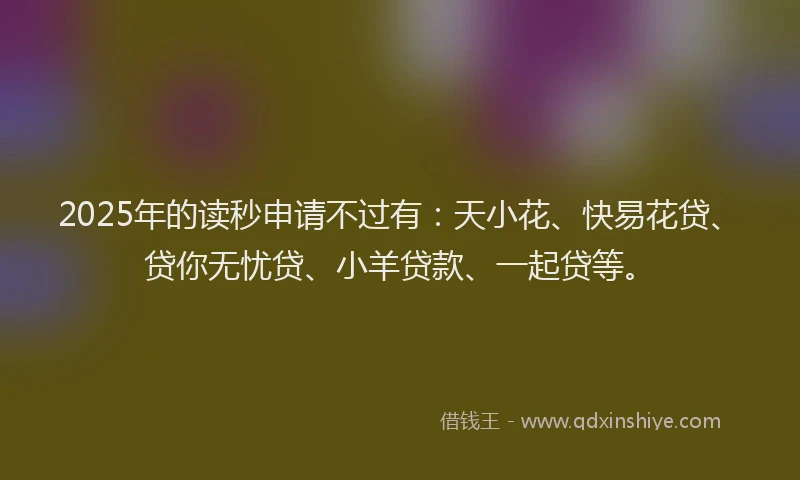 2025年的读秒申请不过有：天小花、快易花贷、贷你无忧贷、小羊贷款、一起贷等。