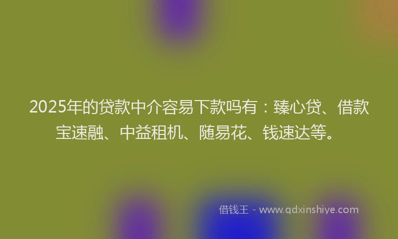 2025年的贷款中介容易下款吗有：臻心贷、借款宝速融、中益租机、随易花、钱速达等。