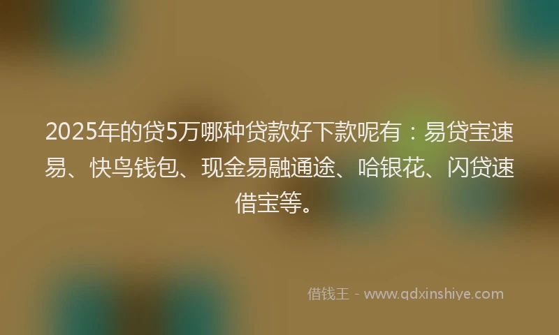 2025年的贷5万哪种贷款好下款呢有：易贷宝速易、快鸟钱包、现金易融通途、哈银花、闪贷速借宝等。