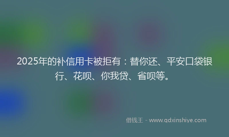 2025年的补信用卡被拒有：替你还、平安口袋银行、花呗、你我贷、省呗等。