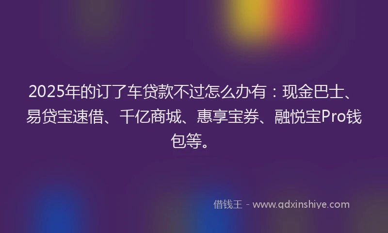 2025年的订了车贷款不过怎么办有：现金巴士、易贷宝速借、千亿商城、惠享宝券、融悦宝Pro钱包等。