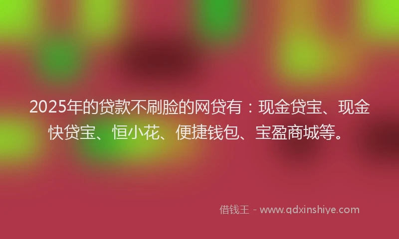 2025年的贷款不刷脸的网贷有：现金贷宝、现金快贷宝、恒小花、便捷钱包、宝盈商城等。
