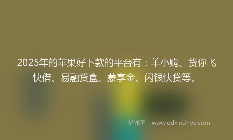 2025年的苹果好下款的平台有：羊小购、贷你飞快借、易融贷盒、蒙享金、闪银快贷等。
